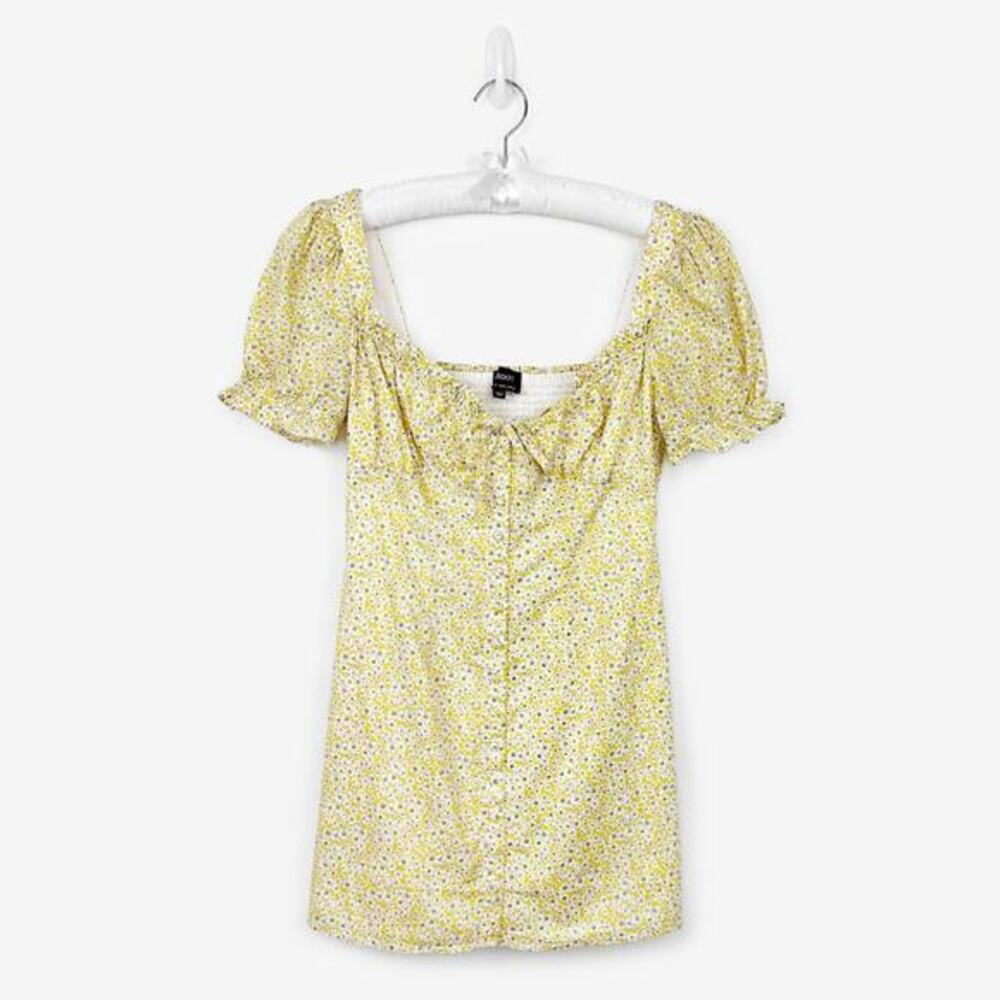 Bardot Lucinta Mini Dress Yellow Daisy Size M Cotton Floral Cottagecore Summer